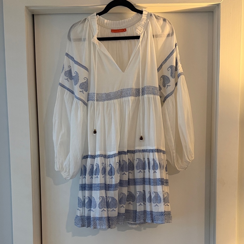 Oliphant White Dress with Blue Accents